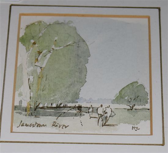 Sir Hugh Casson (1910-1999) Jamestown River 3.25 x 3.25in.